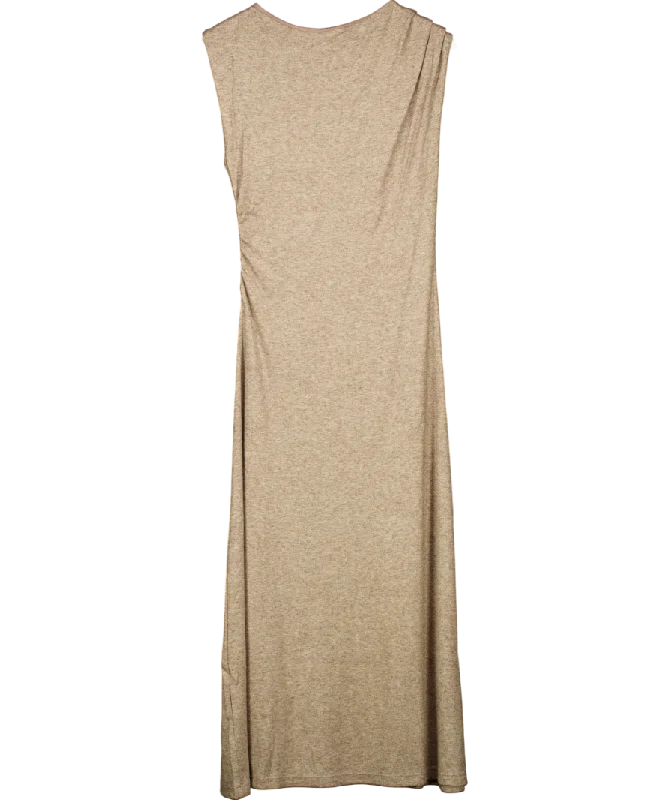 women's sheath dressesMANGO Beige Midi Dress With Structured Shoulders UK 10